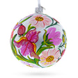 Irises and Cosmeya Flowers Glass Ball Ornament in Red color, Round shape