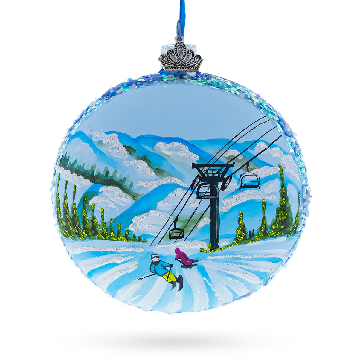 Glass Deer Valley Ski Resort, Park City, Utah, USA Glass Ball Christmas Ornament in Multi color Round