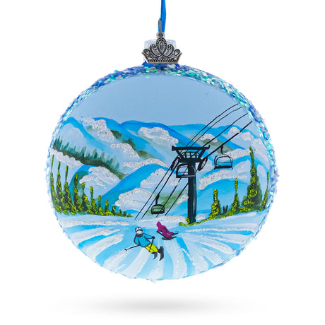 Glass Deer Valley Ski Resort, Park City, Utah, USA Glass Ball Christmas Ornament in Multi color Round