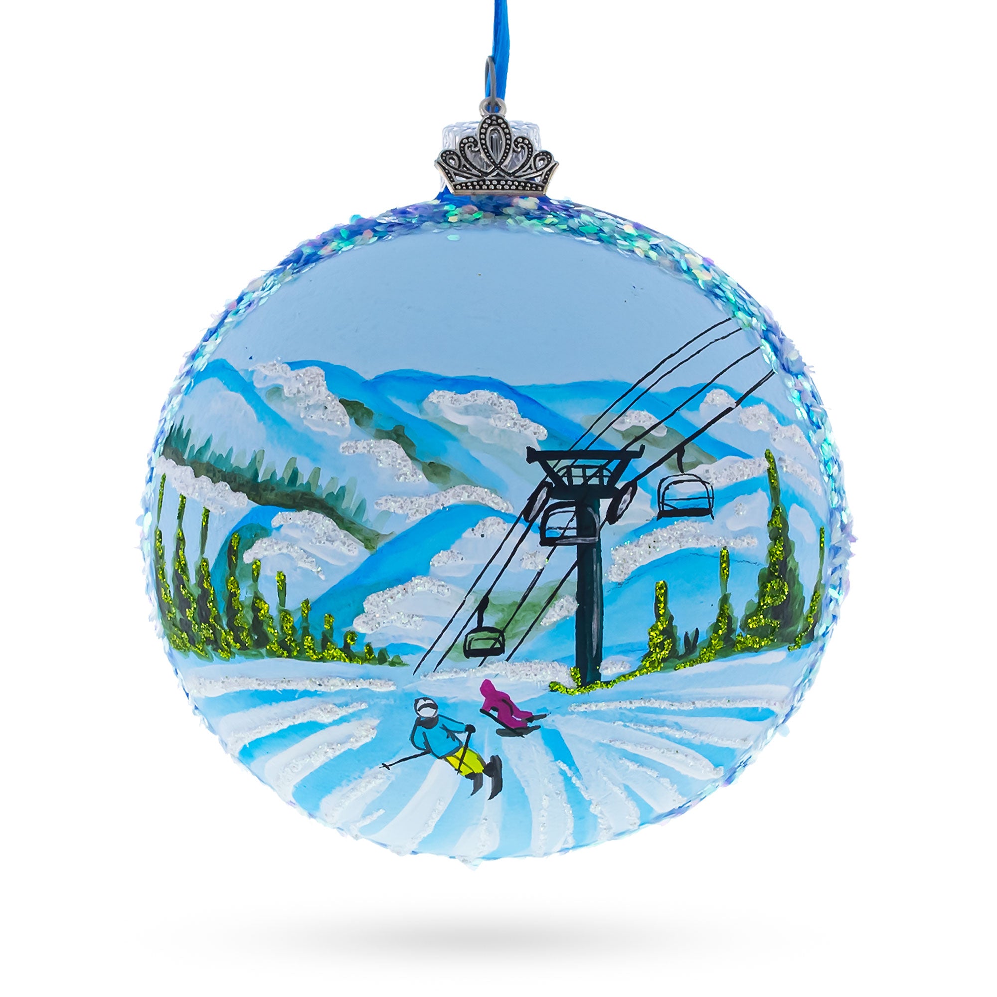 Deer Valley Ski Resort, Park City, Utah, USA Glass Ball Christmas Ornament in Multi color Round