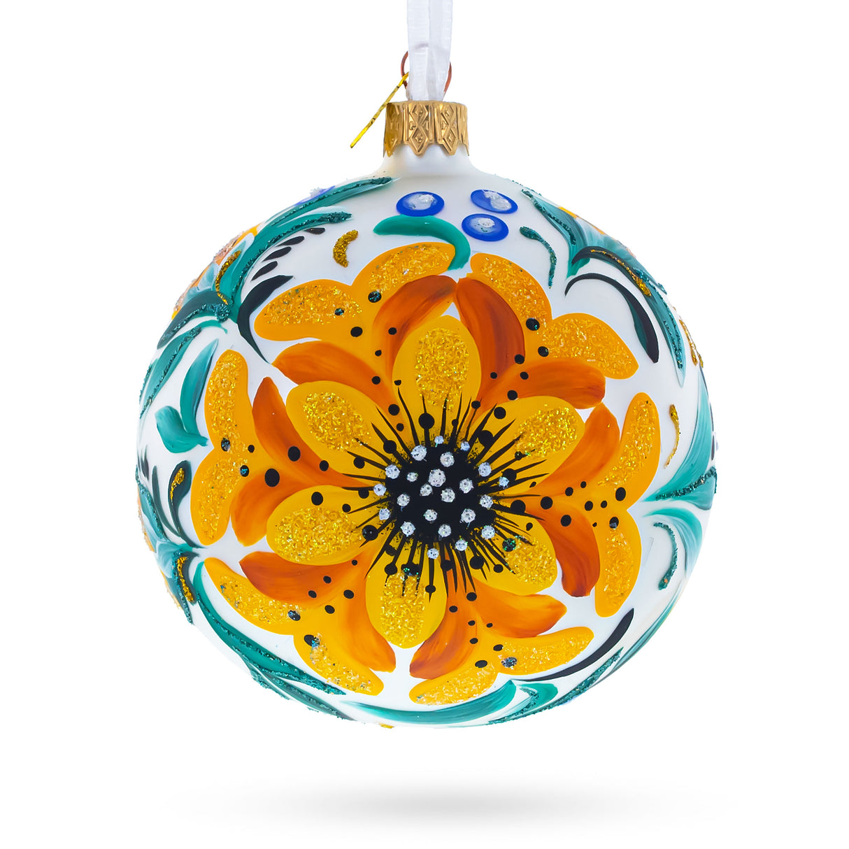 Heliopsis Flowers Glass Ball Ornament in Yellow color, Round shape