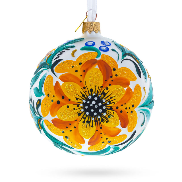 Heliopsis Flowers Glass Ball Ornament in Yellow color, Round shape