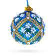 White Flowers on Blue Glass Ball Christmas Ornament 3.25 Inches in Blue color Round