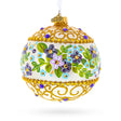 Flowers Swirl Glass Ball Christmas Ornament 4 Inches in Beige color Round