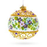 Flowers Swirl Glass Ball Christmas Ornament 4 Inches in Beige color Round