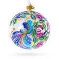 Blue Bird on White Glass Ball Christmas Ornament 4 Inches in Purple color Round