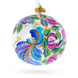 Blue Bird on White Glass Ball Christmas Ornament 4 Inches in White color Round