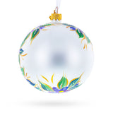 Blue Bird on White Glass Ball Christmas Ornament 4 InchesUkraine , dimensions in inches: 4 x 4 x 4