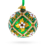 Jewels on Green Glass Ball Christmas Ornament 3.25 Inches in Green color Round