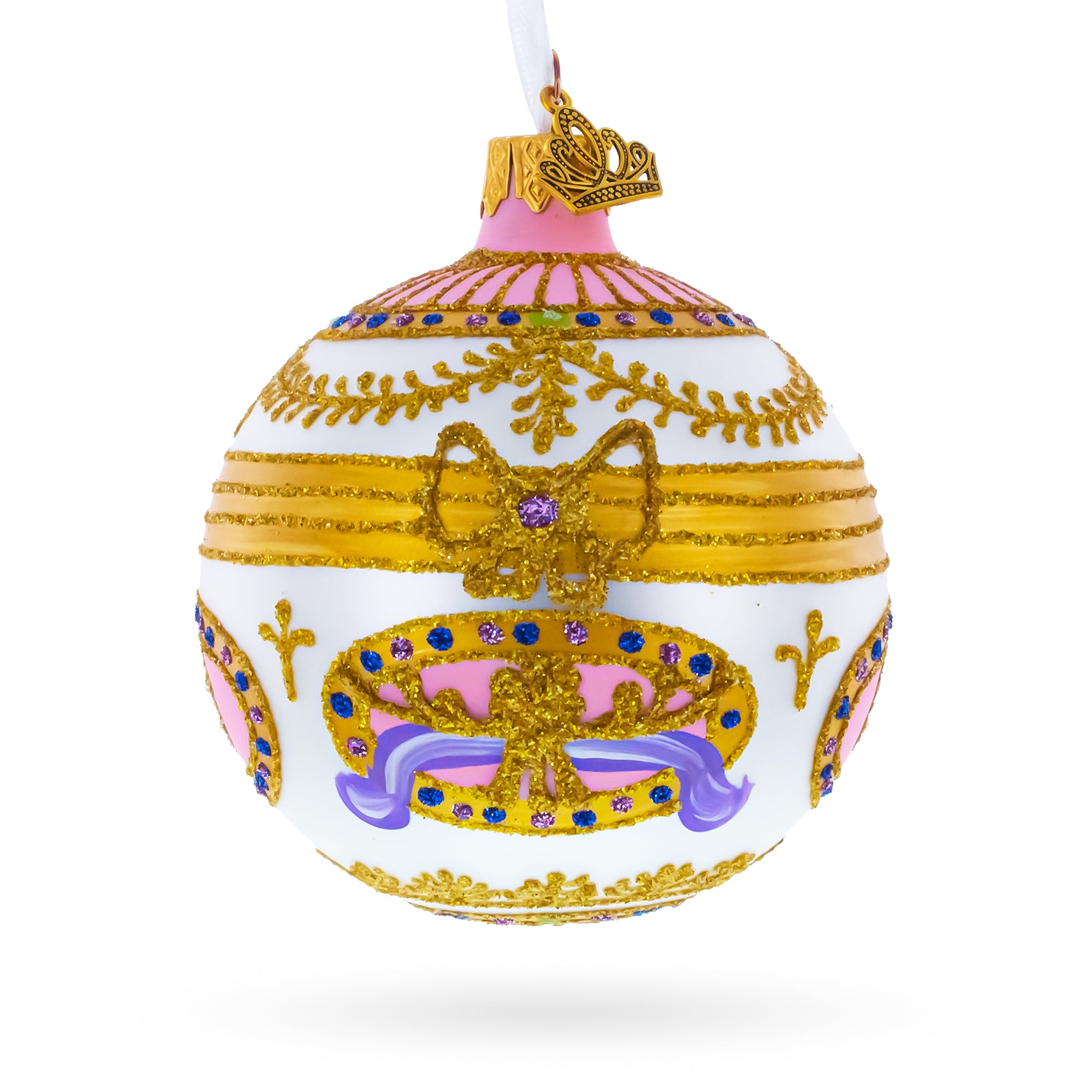 1903 Bonbonniere Royal Glass Ball Christmas Ornament 3.25 Inches in White color Round