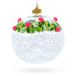 Dimensional Pink Roses Glass Ball Christmas Ornament 4 Inches in White color Round