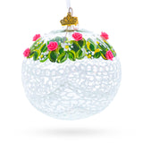 Dimensional Pink Roses Glass Ball Christmas Ornament 4 Inches in White color Round