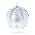 White Jewels on Silver Glass Ball Christmas Ornament 4 Inches in Silver color Round