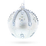 White Jewels on Silver Glass Ball Christmas Ornament 4 Inches in Silver color Round