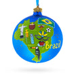 Brazil Map and Symbols Glass Ball Christmas Ornament 4 Inches in Red color Round