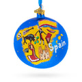 Spain Landmarks and Symbols Glass Ball Christmas Ornament 4 Inches in Blue color Round