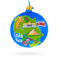 Costa Rica Landmarks and Symbols Glass Ball Christmas Ornament 4 Inches in Blue color Round