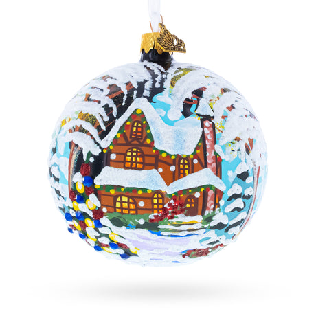 Snow Covered Winter Village Glass Ball Christmas Ornament 4 Inches in Multi color Round