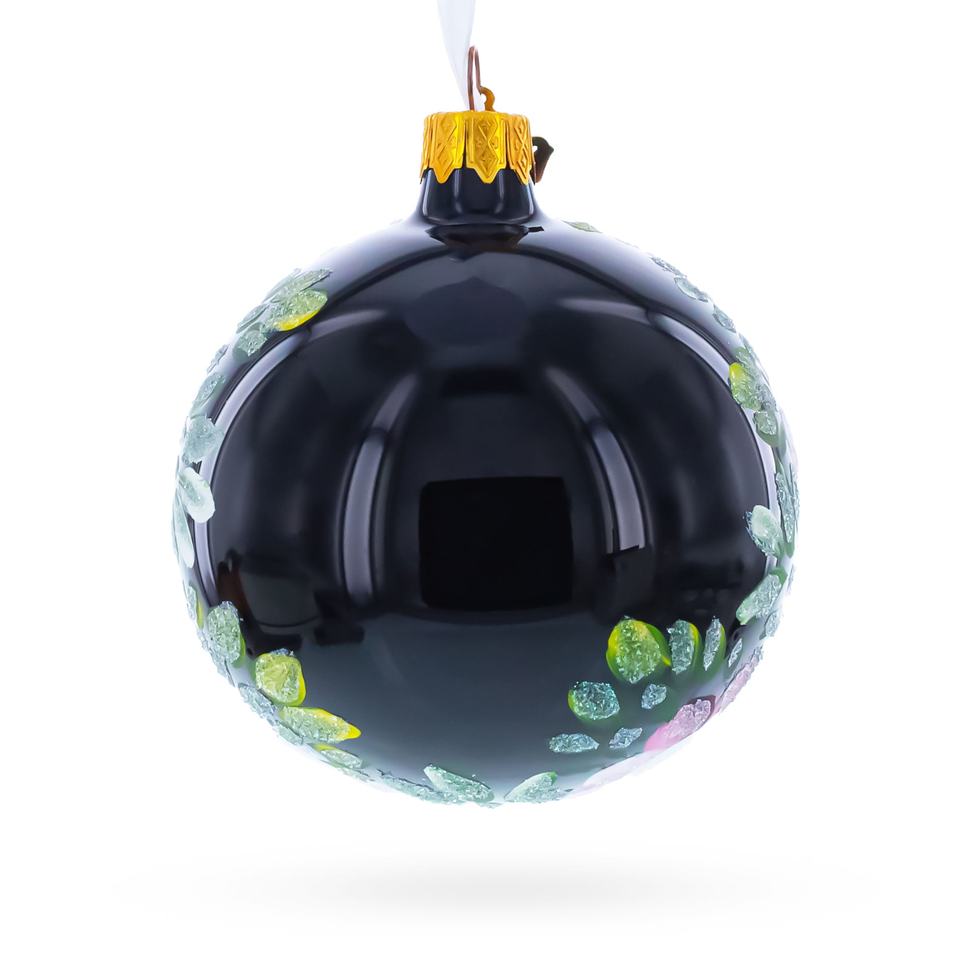 Pink and White Floral Blossoms Glass Ball Christmas Ornament 3.25 InchesUkraine , dimensions in inches: 3.25 x 3.25 x 3.25