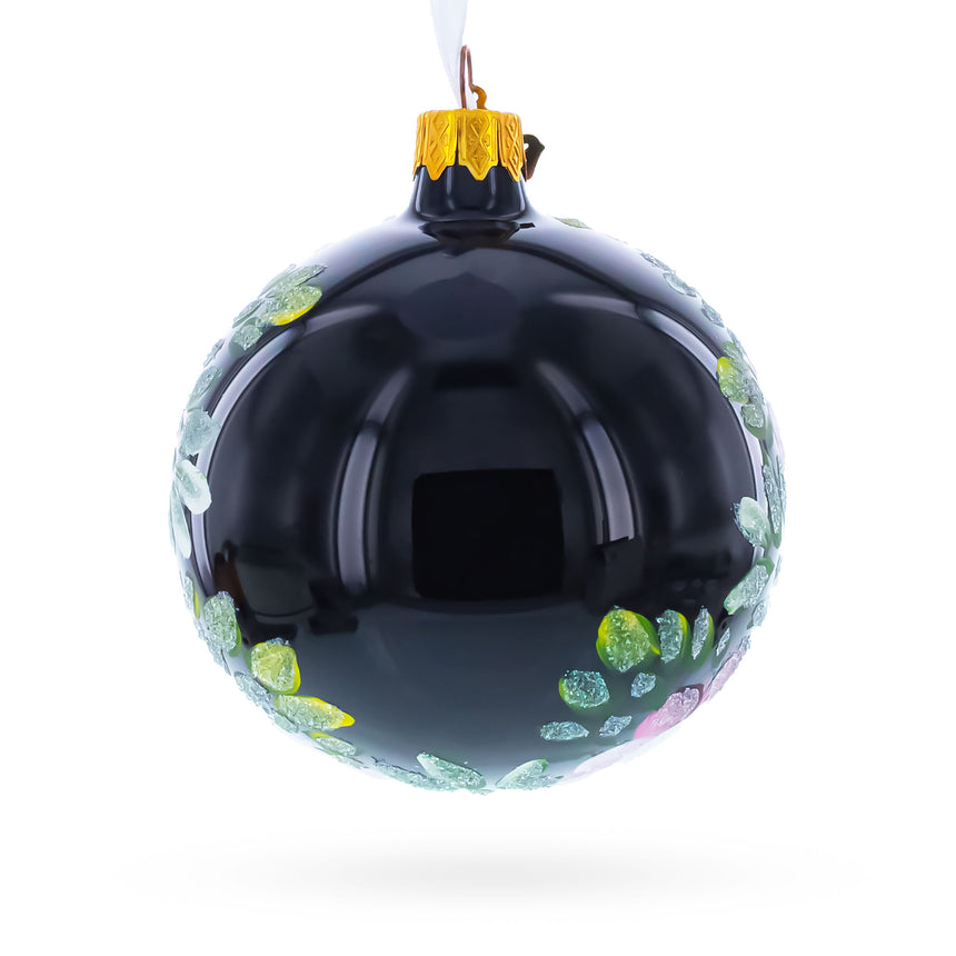 Pink and White Floral Blossoms Glass Ball Christmas Ornament 3.25 InchesUkraine , dimensions in inches: 3.25 x 3.25 x 3.25