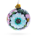 Pink and White Floral Blossoms Glass Ball Christmas Ornament 3.25 Inches in Multi color Round