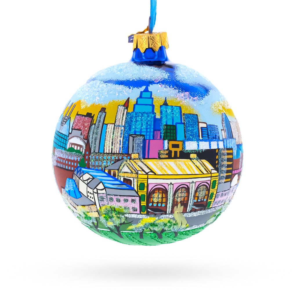 Downtown of Kansas City, Missouri Glass Ball Christmas Ornament 4 Inches in Multi color Round