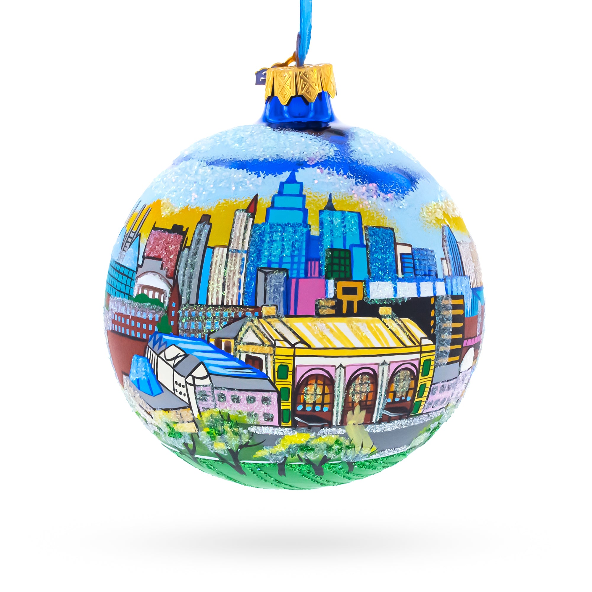 Downtown of Kansas City, Missouri Glass Ball Christmas Ornament 4 Inches in Multi color Round