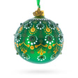 Emerald Green with Golden Accents and Crystals Glass Ball Christmas Ornament 3.25 Inches in Green color Round