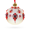 Red and Crystal Droplets Festive Glass Ball Christmas Ornament 3.25 Inches in Red color Round