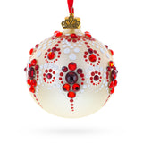 Red and Crystal Droplets Festive Glass Ball Christmas Ornament 3.25 Inches in White color Round