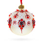 Red and Crystal Droplets Festive Glass Ball Christmas Ornament 3.25 Inches in White color Round