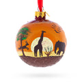 African Sunset with Giraffe and Tree Glass Ball Christmas Ornament 3.25 Inches in Orange color Round