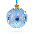 Luxurious Blue and Silver Jeweled Glass Ball Ornament 3.25 Inches in Blue color Round