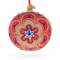Baroque Filigree with Gemstones on Red Glass Ball Christmas Ornament 4 Inches in Red color Round