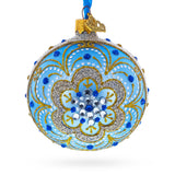 Baroque Filigree with Gemstones on Blue Glass Ball Christmas Ornament 3.25 Inches in  color Round