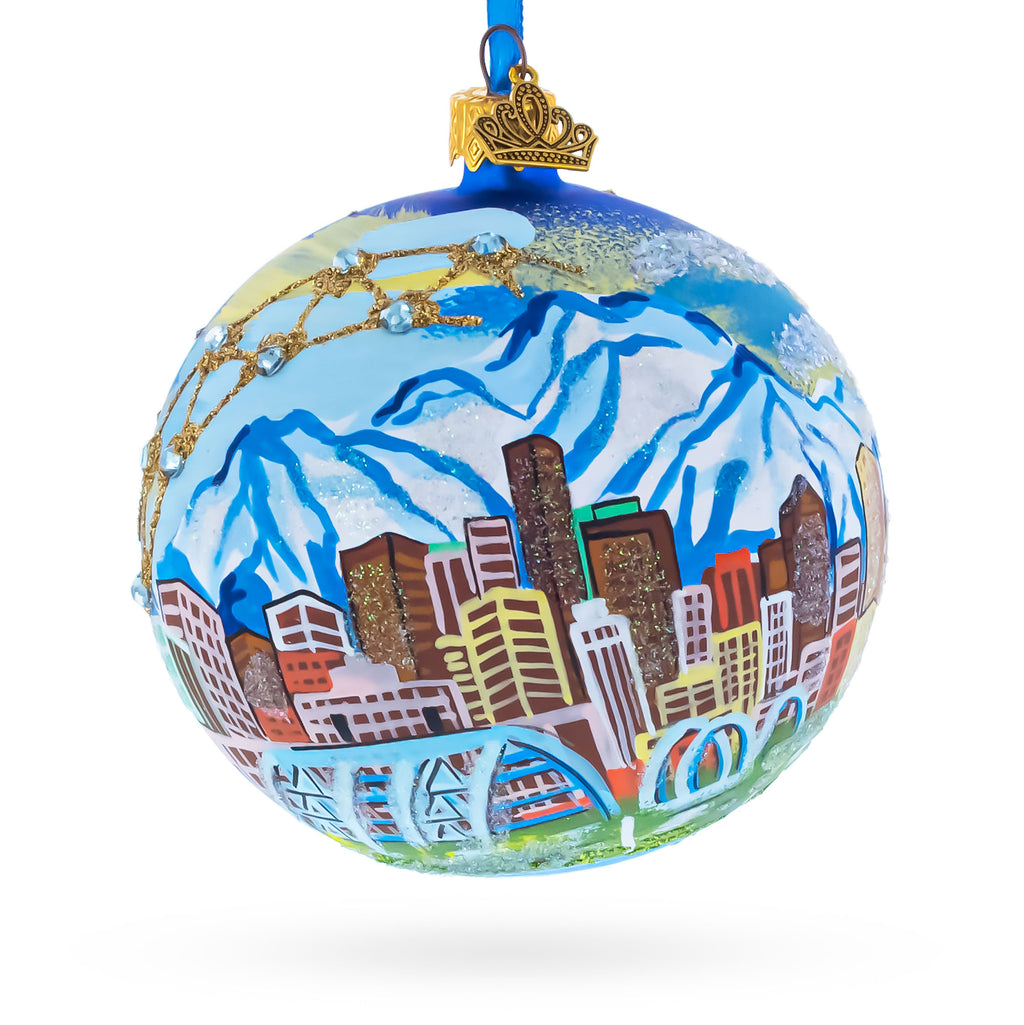 Denver, Colorado Jeweled Glass Ball Christmas Ornament 4 Inches in Multi color Round