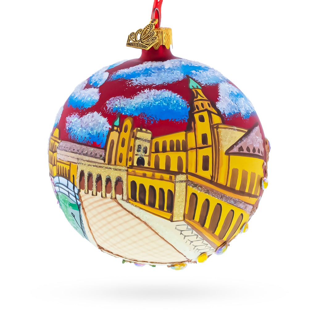The Plaza de España (Spain Square) Sevilla, Spain Glass Ball Christmas Ornament in Multi color Round