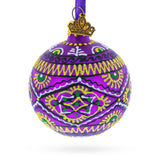 Purple Geometric Ukrainian Glass Ball Christmas Ornament 2.4 Inches in  color Round