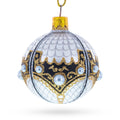 Mother Of Pearl on Gold Filigree Glass Ball Christmas Ornament 2.4 Inches in White color Round