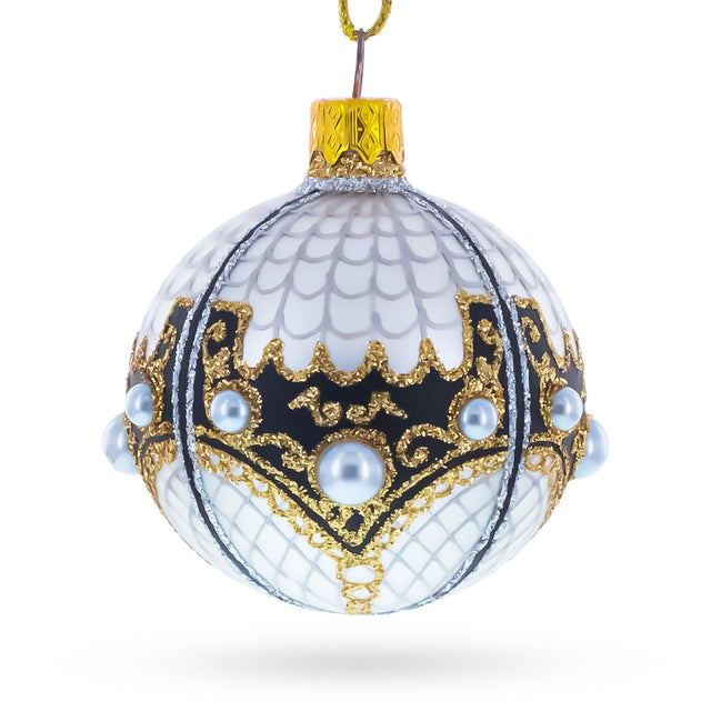 Mother Of Pearl on Gold Filigree Glass Ball Christmas Ornament 2.4 Inches in  color Round