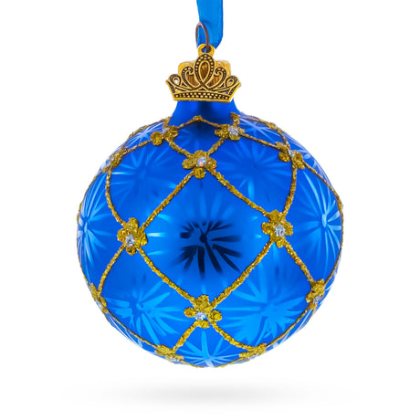 1897 Coronation Royal Glass Ball Christmas Ornament 2.4 Inches in Blue color Round