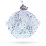 Silver Glitter Scrolls, Pearls & Rose Accents Winter Elegance Glass ball Ornament 2.4 Inches in White color Round