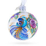 Bird & Floral Design Folk Art Glass ball Ornament 2.4 Inches in White color Round