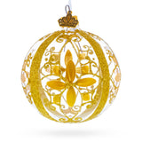 Gold Filigree Floral Design Glass Ball Christmas Ornament 3.25 Inches in Gold color Round