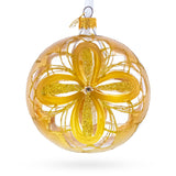 Radiant Gold Starburst Pattern Glass Ball Christmas Ornament 4 Inches in Gold color Round