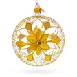 Gold Blossom with Gem Center Glass Ball Christmas Ornament 4 Inches in Gold color Round