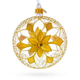 Gold Blossom with Gem Center Glass Ball Christmas Ornament 4 Inches in Gold color Round
