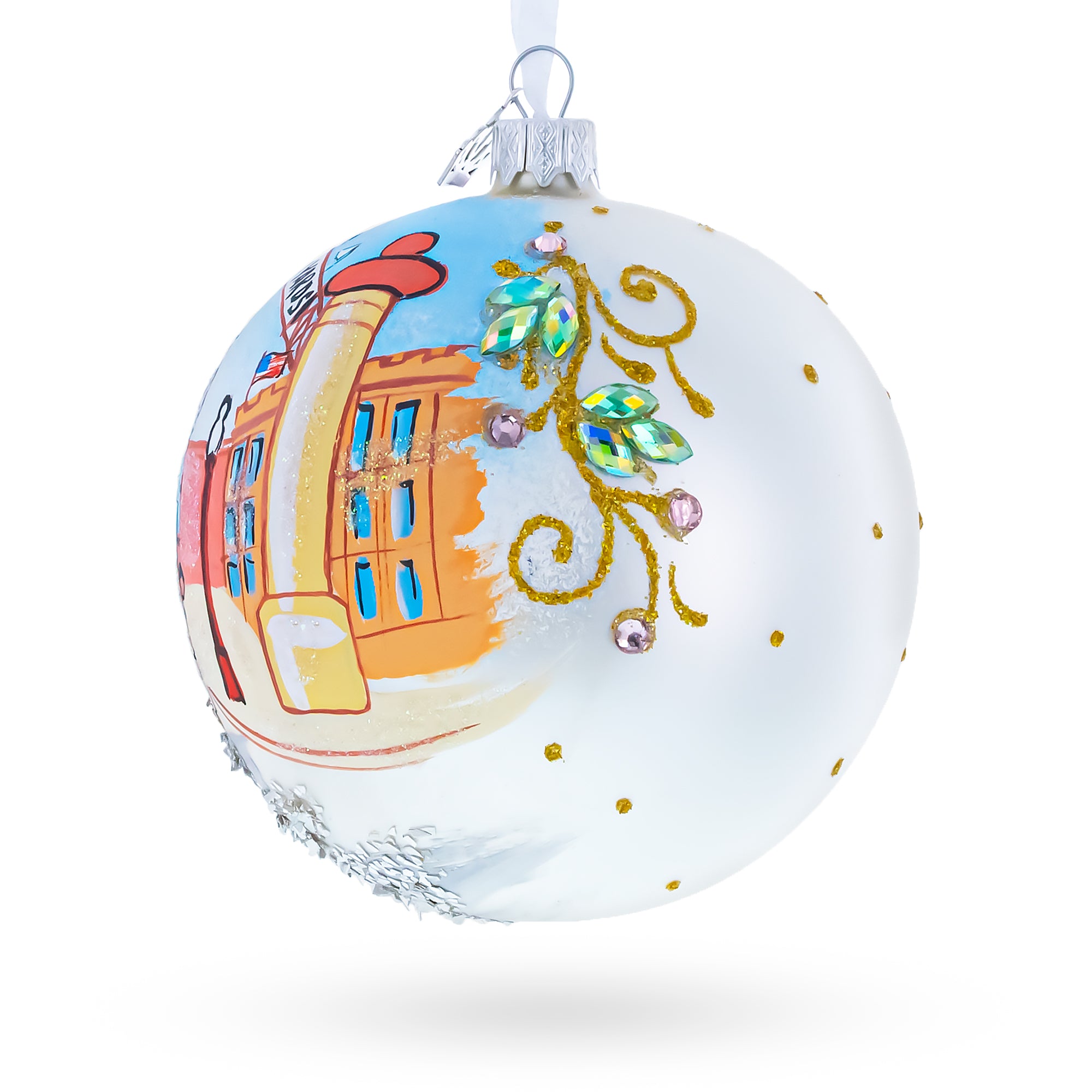 Fort Worth Stockyards, Texas Glass Ball Christmas Ornament 4 InchesUkraine , dimensions in inches: 4 x 4 x 4