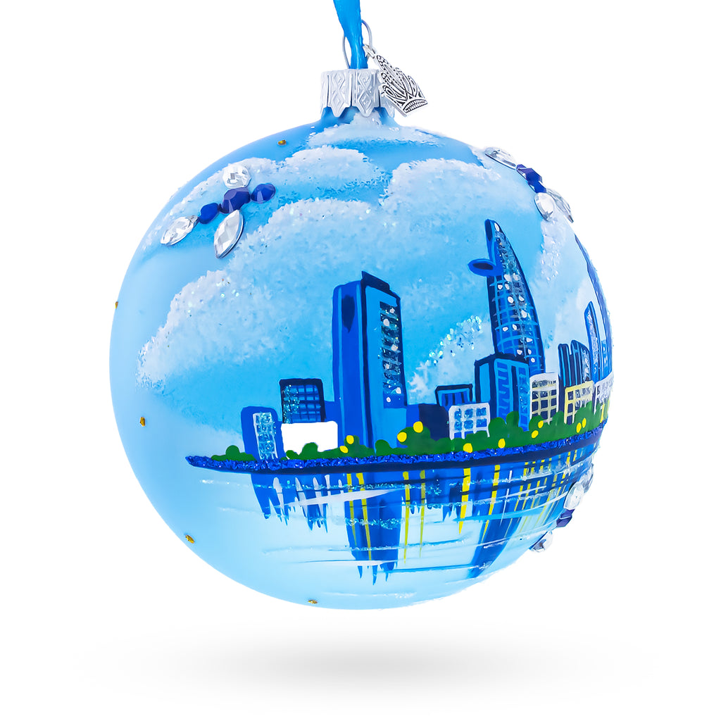 Ho Chi Minh City, Vietnam Glass Ball Christmas Ornament 4 InchesUkraine , dimensions in inches: 4 x 4 x 4