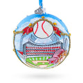 Baseball Stadium Scene Glass Ball Christmas Ornament 4 Inches in Multi color Round